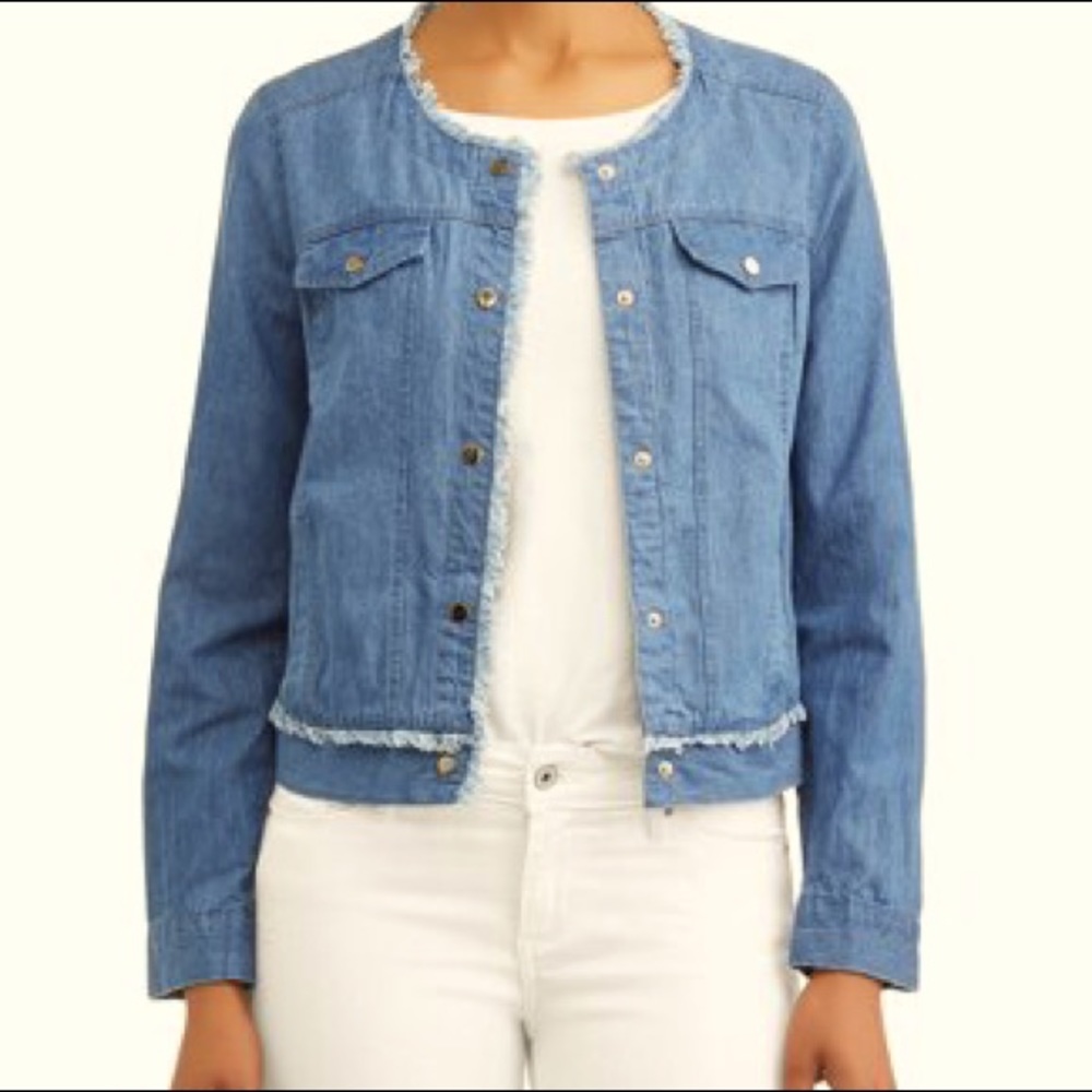 Zac & Rachel Lightweight Frayed Denim Jacket with Snap Buttons